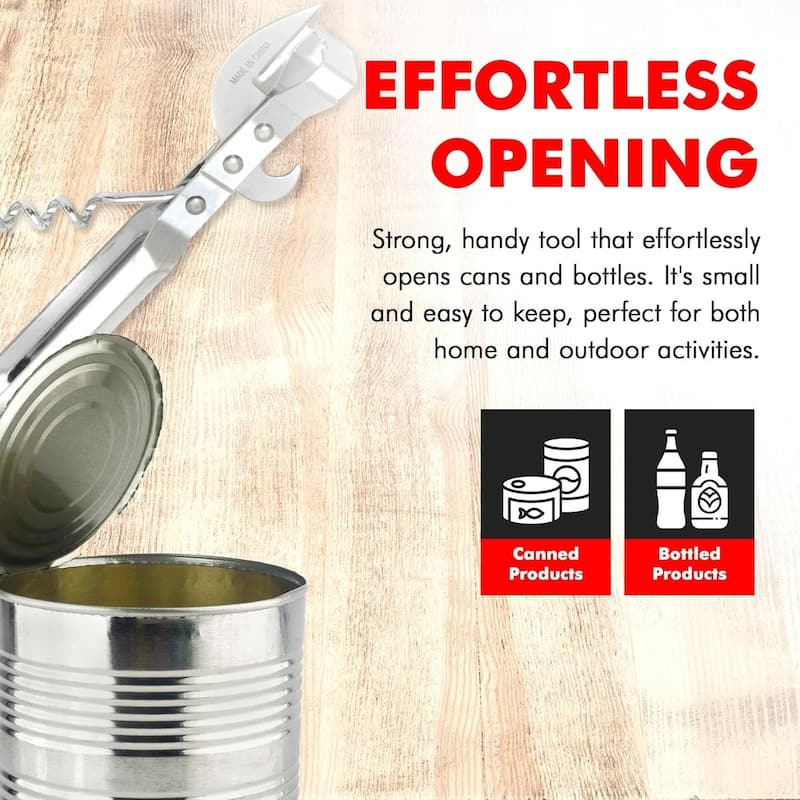 Chef Craft 3-in-1 Durable Metal Can Opener, Cork Screw and Bottle Opener