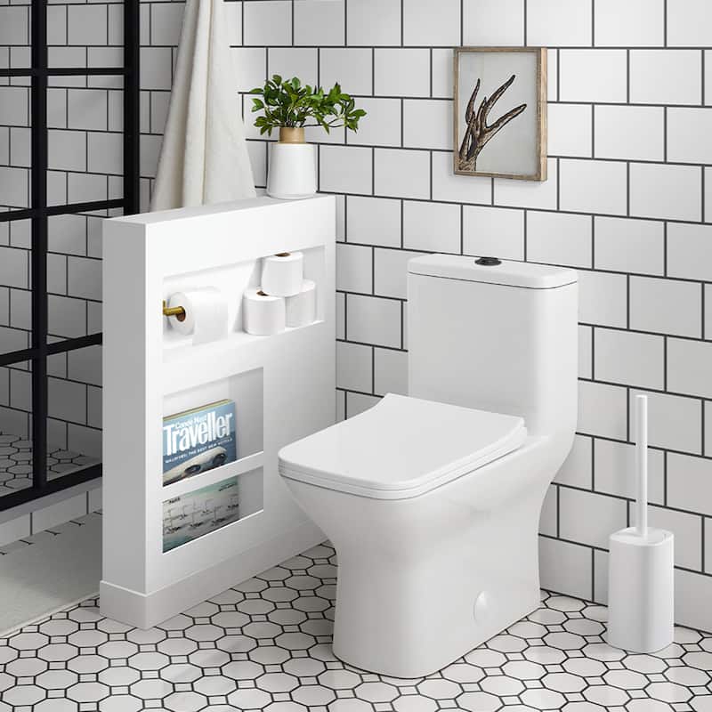 Charme One Piece Square Toilet Dual Flush, Black Hardware - 25.8" x 14.95" 29.95"
