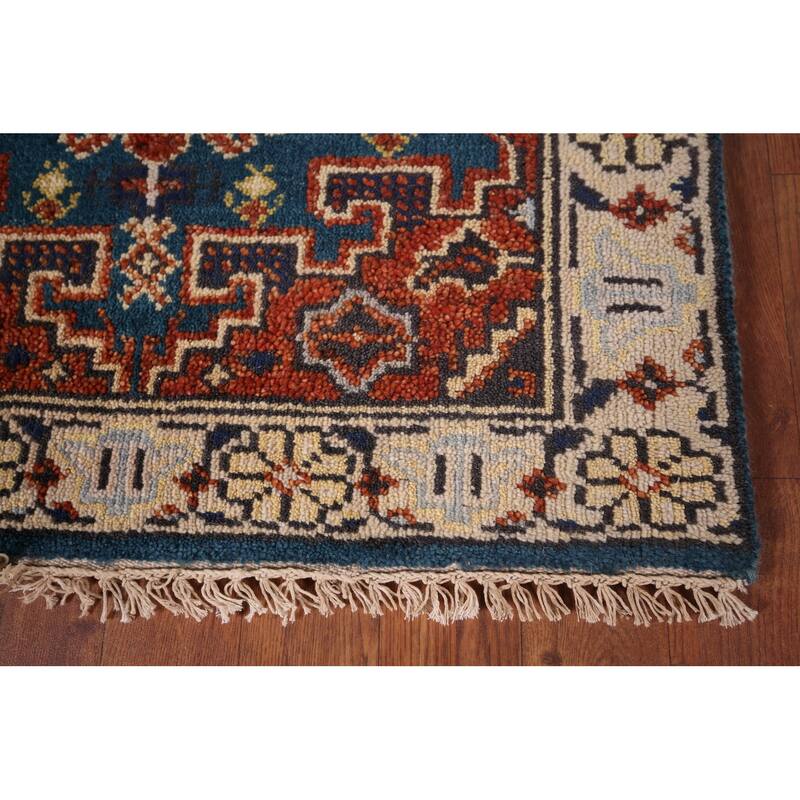 Blue Geometric Viss Oriental Runner Rug Handmade Wool Carpet - 2'6"x 7'10"