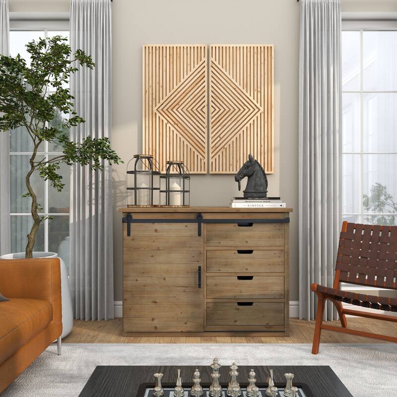 Brown Wood Carved Geometric Home Wall Decor (Set of 2)