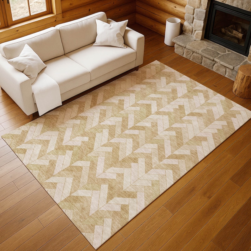 Machine Washable Indoor/ Outdoor Modern Chevron Chantille Rug