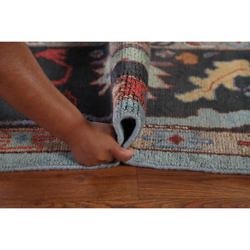Light Blue Oushak Living Room Area Rug Handmade Wool Carpet - 9'1"x 11'8"
