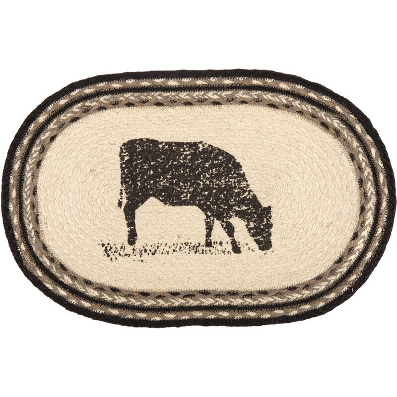 Sawyer Mill Charcoal Cow Jute Placemat Set of 6 12x18 - Placemat 12x18