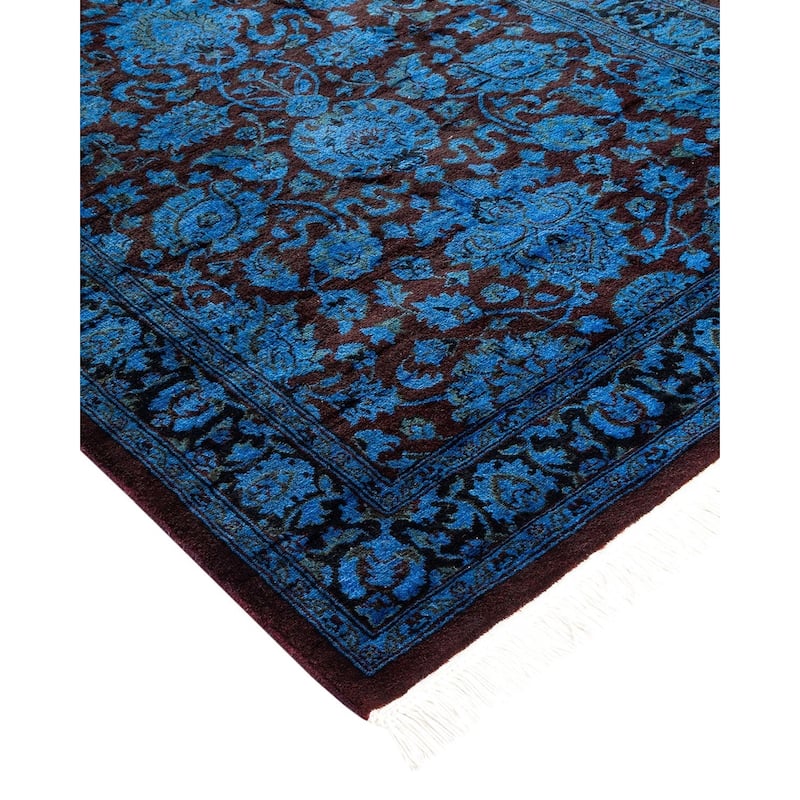 Overton Hand Knotted Wool Vintage Inspired Modern Contemporary Overdyed Blue Runner Rug - 2' 6" x 12' 1"