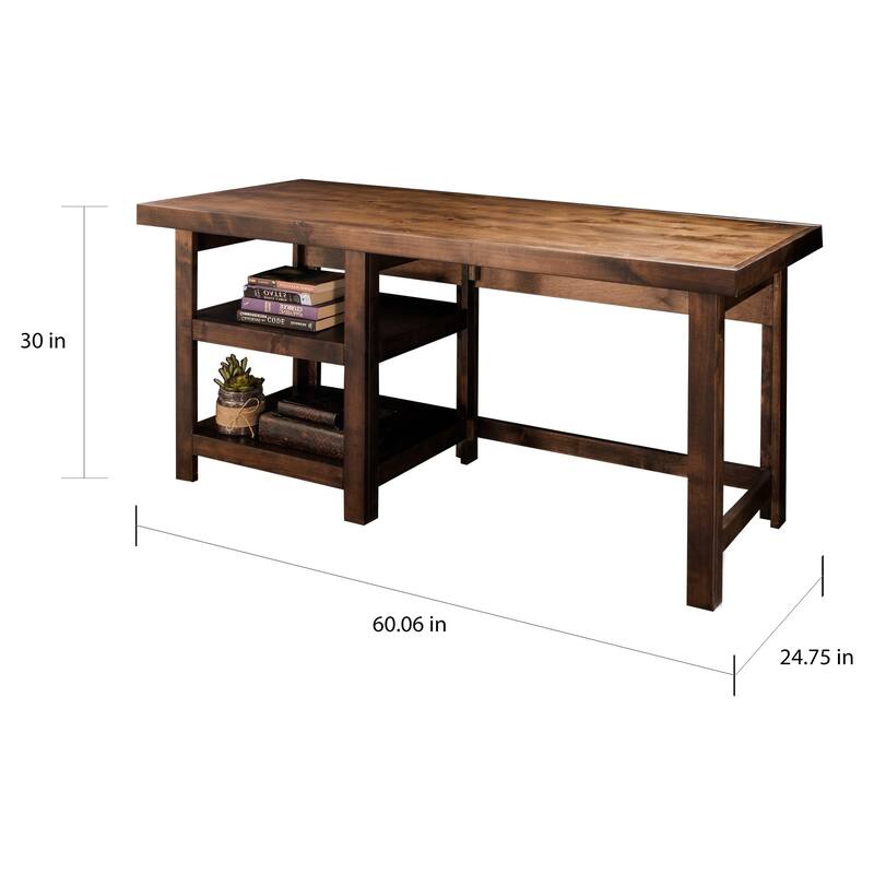 Bridgevine Home Sausalito 60 inch Workstation Desk, No Assembly Required, Whiskey Finish