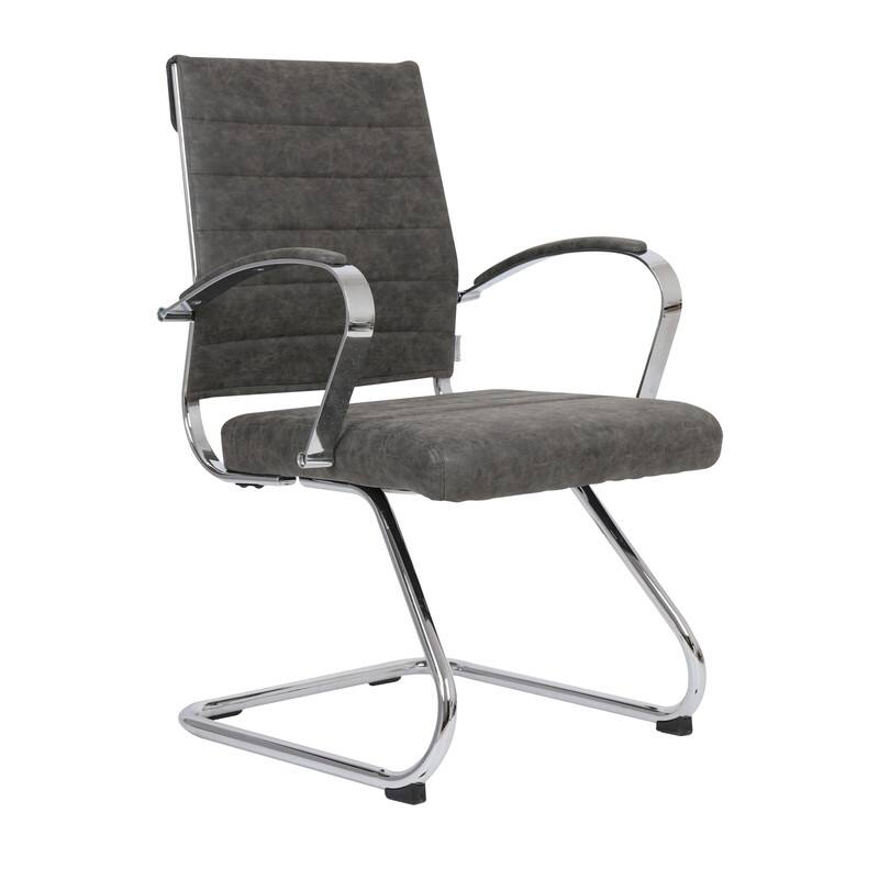 Benmar Series Mid Back Modern Leather Office Executive Desk Chair, Ergonomic Seating with Stainless Steel Sled Base - Charcoal