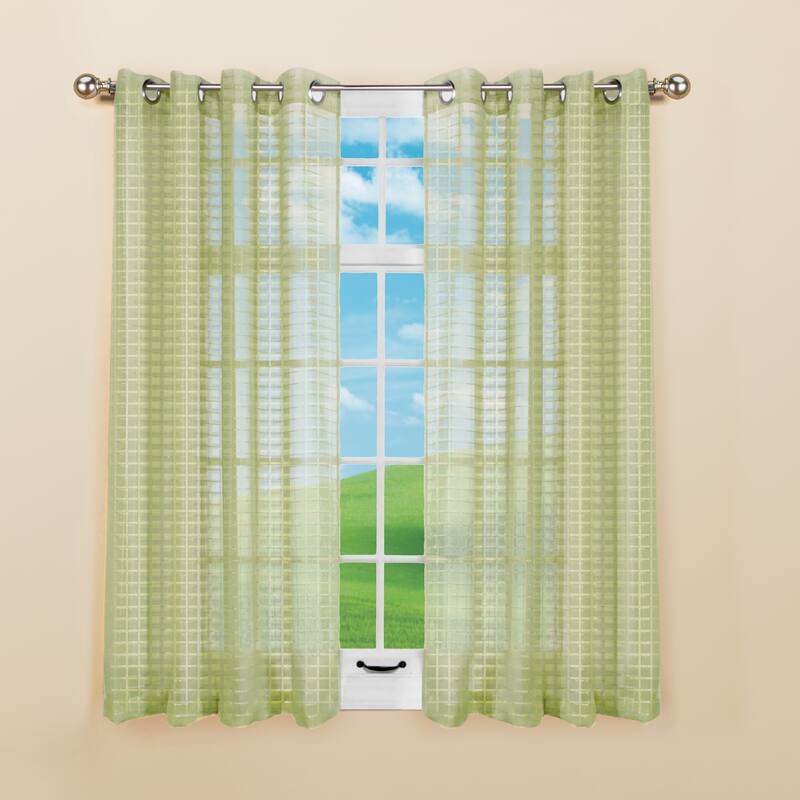 Montauk Woven Check Sheer Grommet Top Curtain Panel - Spring - 53"x63" - 63 Inches