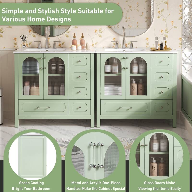 72" Bathroom Cabinet With Waffle Texture Doors,Vanity With 8 Drawers,Four Soft-Closing Doors And Double Sink Top