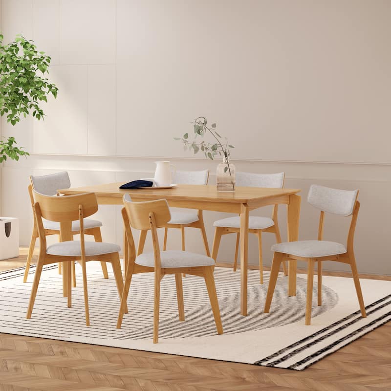 Carmody Wood 7 Piece Dining Set by Christopher Knight Home - Natural Oak + Light Beige