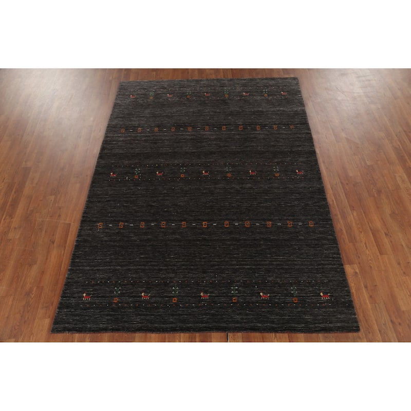 Animals Tribal Gabbeh Indian Area Rug Hand-Knotted Wool Carpet - 5'7"x 7'8"