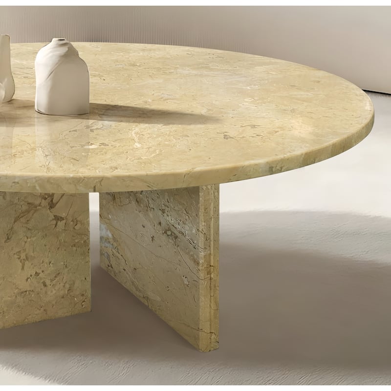 Roomfitters Round Marble Coffee Table, Natural Stone Living Room Table, Solid Marble Accent Table, Modern Design