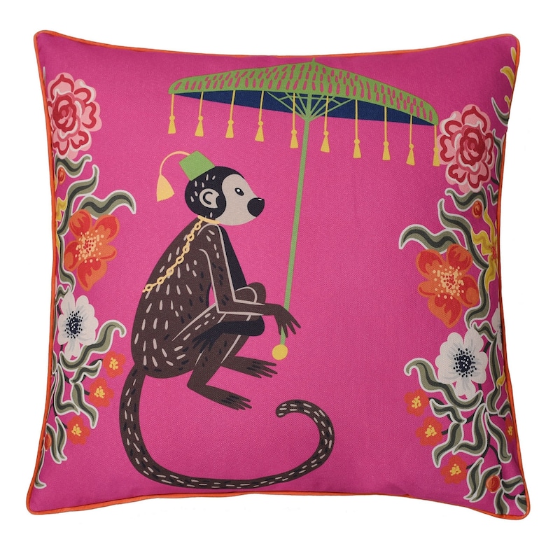 Dann Foley Double Sided Pillow - Monkey Print and Cheetah Velvet - Left