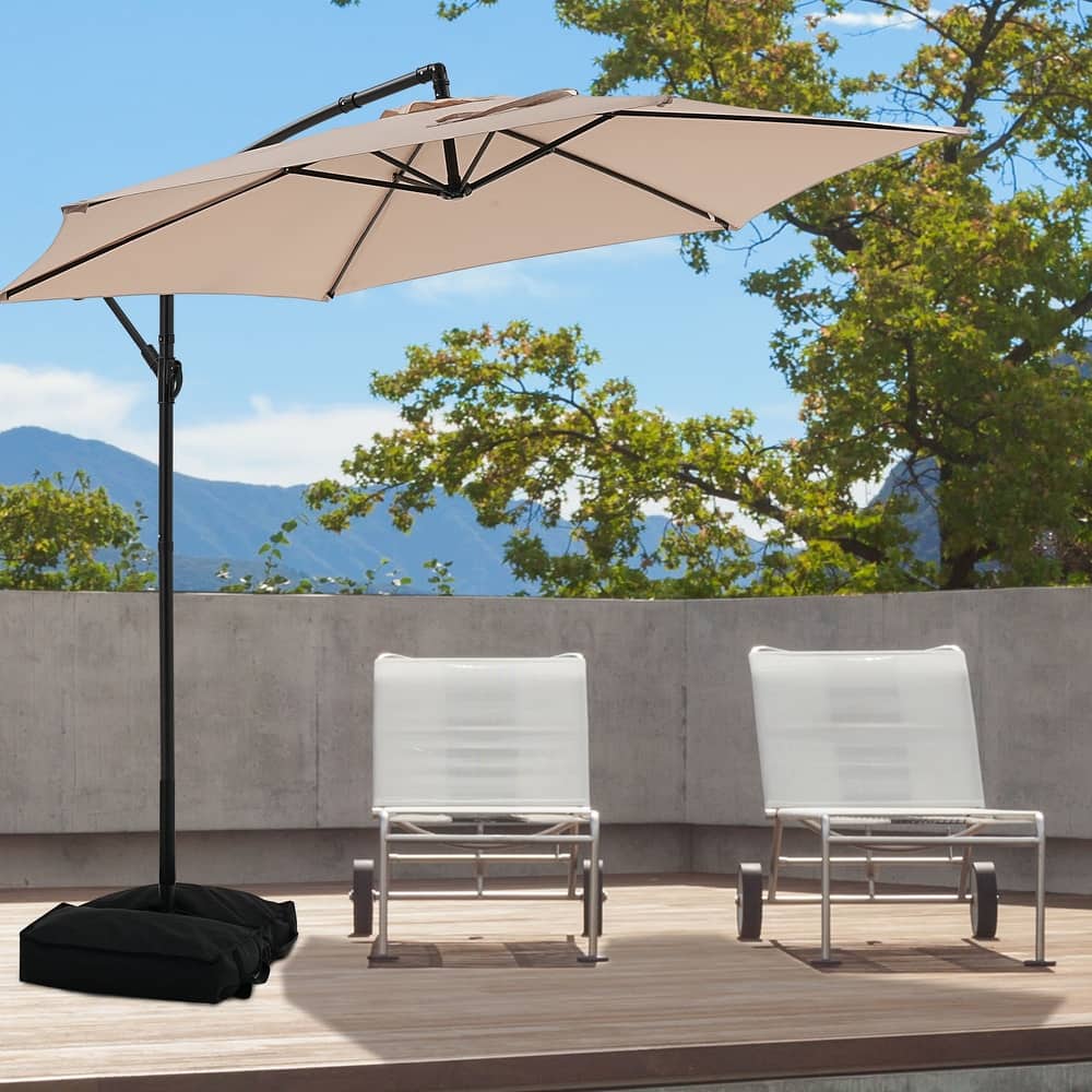 Ainfox 10 ft Cantilever Offset Outdoor Patio Umbrella with Base Stand Rotate and Tilt
