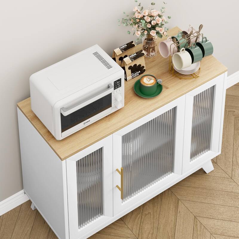 Buffet Storage Cabinet with Fluted Glass Door