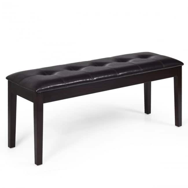 Upholstered Dining Room PU Bench Solid Wood Button Tufted - 46" x 16" x 20" (L x W x H)