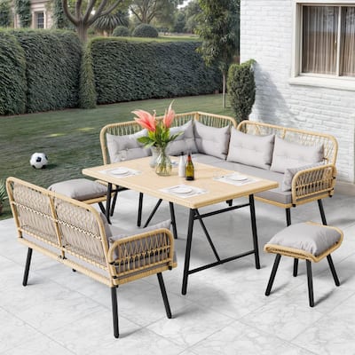 6PCS Patio Upholstered Wicker Sectional Set Outdoor Sofa - 91.3"L x 69.7"W x 32.3"H