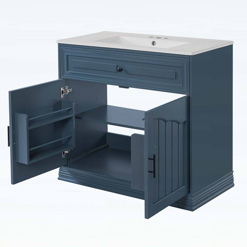 36 Inch Bathroom Vanity with Ceramic Sink,Soft Closing Doors,and Wood Frame for Elegant Storage