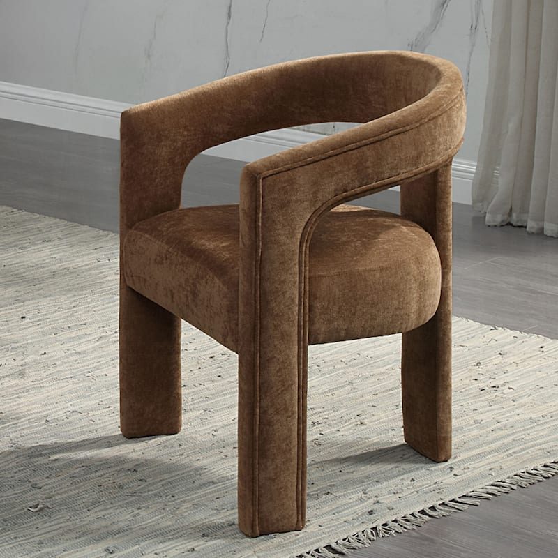 Set of 2 Linen Upholstered Dining Chairs in Brown