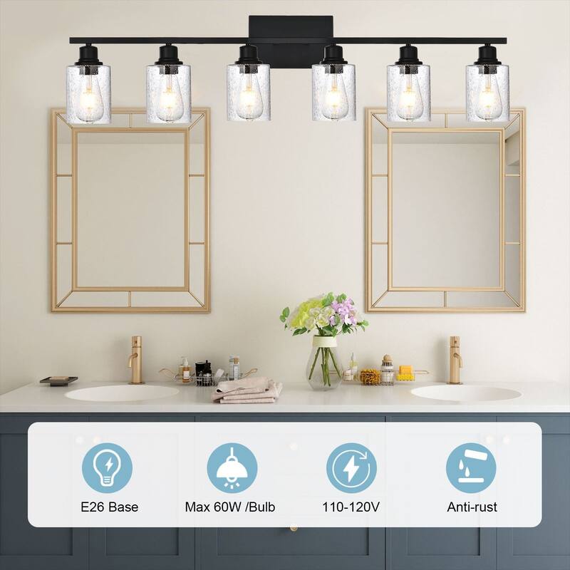 6-Light Wall Light Industrial Glass Wall Sconce, Bathroom Wall Light Seeded Lampshade Wall Lamps for Vanity Mirror Living Room