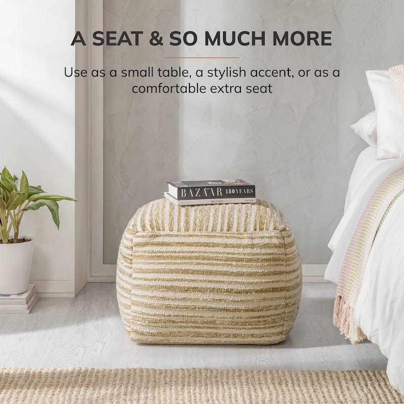 Jani 22-inch Ottoman Pouf - Handcrafted Handmade Round Ottoman for Seating, Footrest, Home Decor for Living Room, Bedroom
