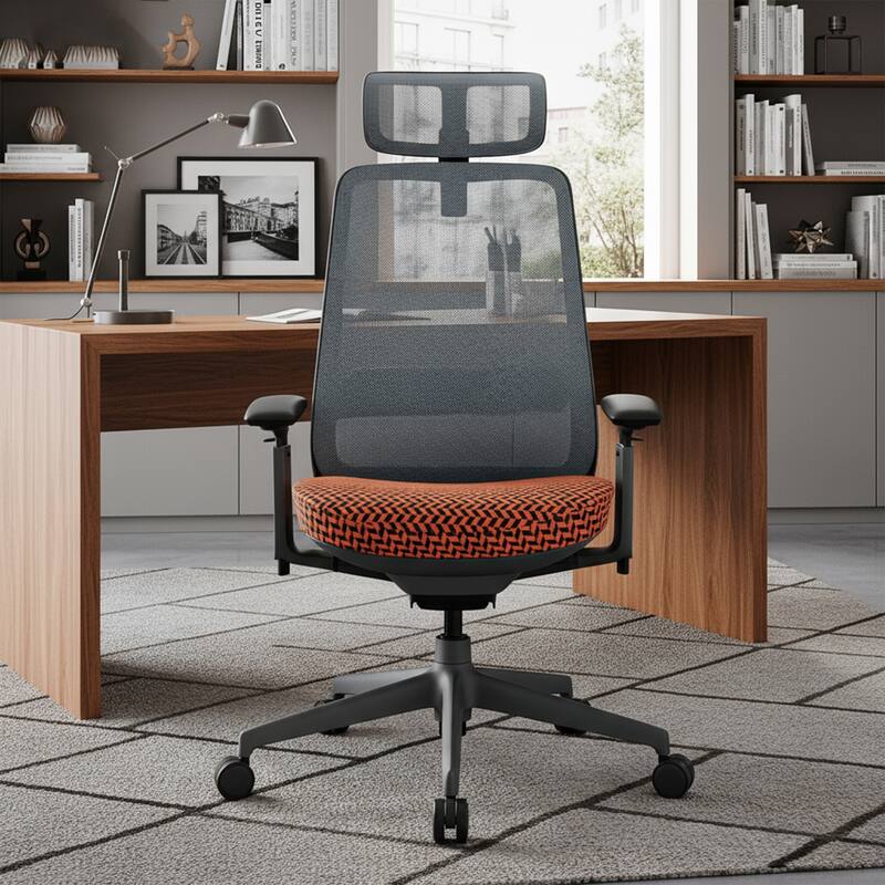 Ergonomic Office Chair, Mesh High Back, 4D Arms, Lumbar Support, Coral