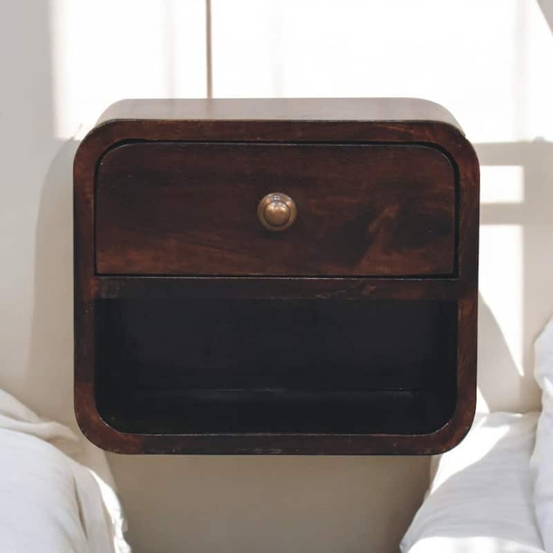 Artisan Furniture Solid Wood Mini Curved California Walnut Wall Mounted Bedside