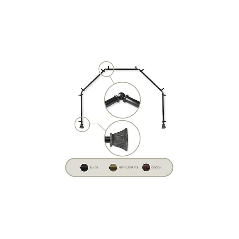 Adjustable Curtain Rod Set - Telescoping Rods 20-72 Inch, Bay Window Design, Black Hardware - M