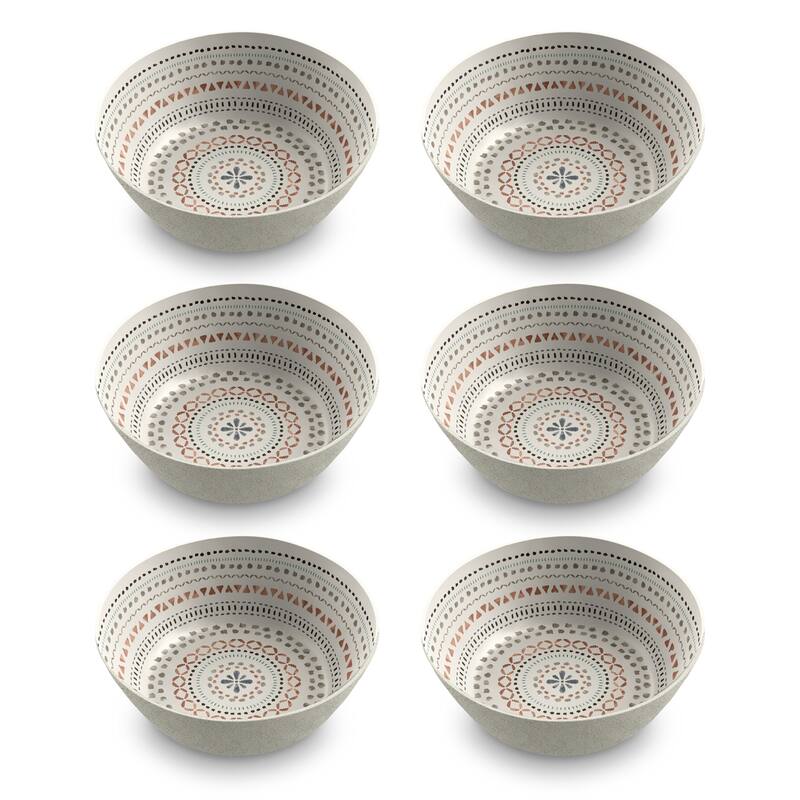 Abode Homewares Desert Mandala Planta Low Bowl - Beige - 7.4" - Set of 6 - 6 Piece