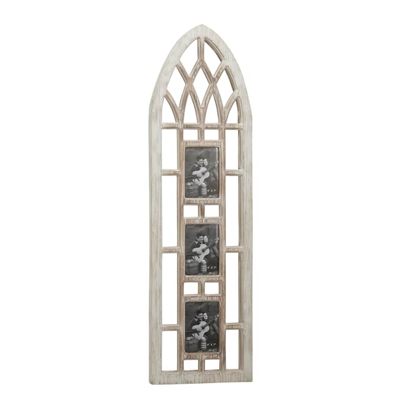 Wooden Slim Arched Window Inspired 3 Slot Wall Photo Frame - Light Brown - Roche River Decor - Light Brown
