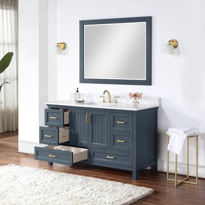 Altair Isla 60" Bathroom Vanity in Classic Blue with Countertop,with Mirror - 60 in.