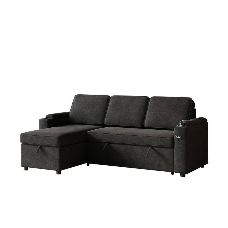 MH85.8" Sleeper Sofa, Sofa Bed - 2 in 1 Pull Out Sofa Bed with Storage Sofa with Charging Port