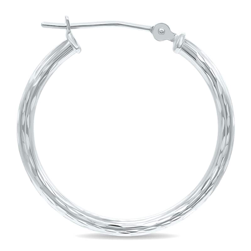Marquee Jewels 14K White Gold Shiny Diamond Cut Engraved Hoop Earrings (25mm)