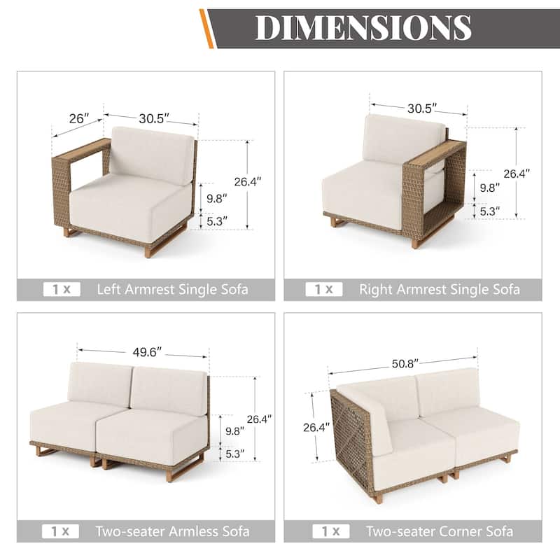 MAISON ARTS 6-Piece Modular Arc Rattan Sofa Set - Wide Armrests & Thick Cushions | Durable PE Wicker & Wood-Plastic.