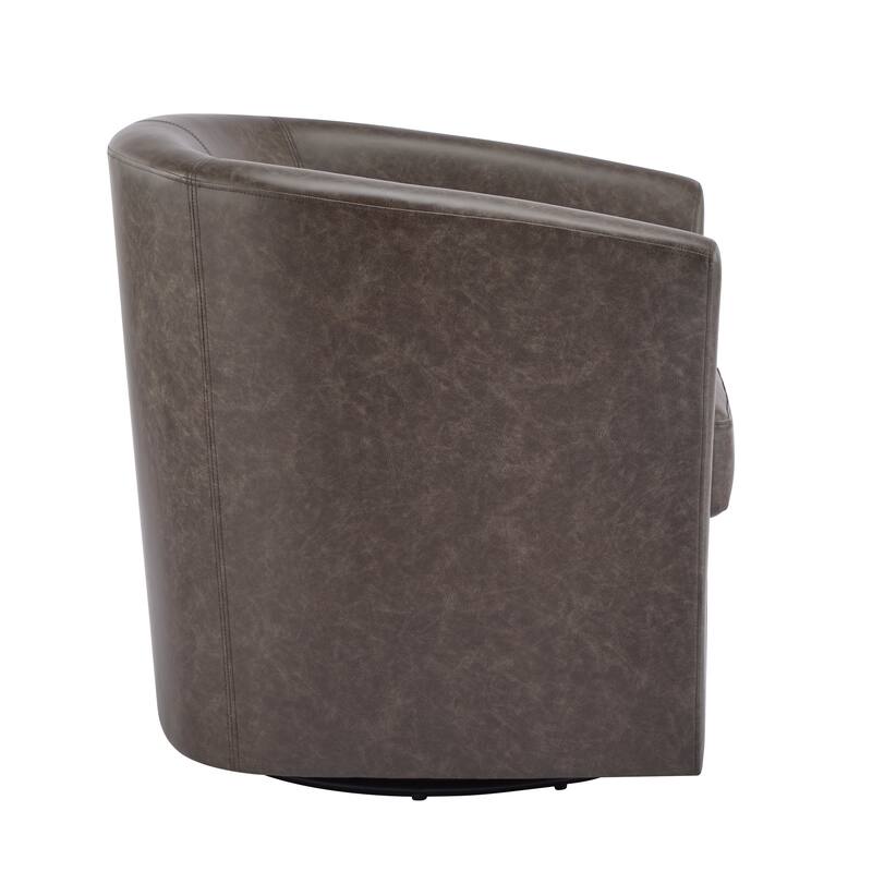 Roomfitters Wilmore Faux Leather Swivel Barrel Accent Chair, Modern 360-Degree Lounge Seating