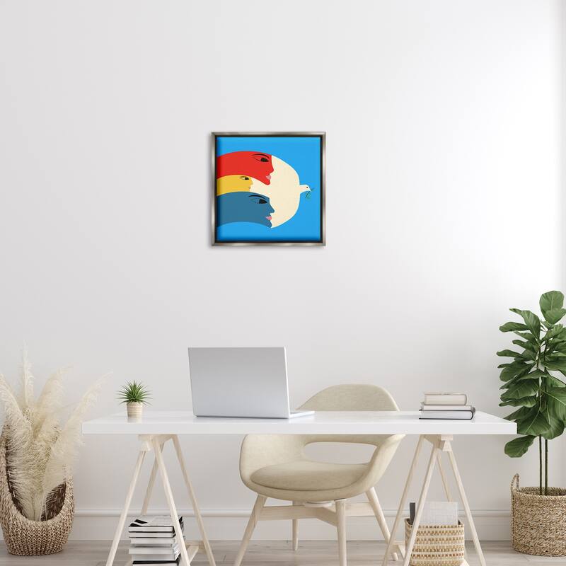 Stupell Peaceful Dove with Faces Framed Floater Canvas Wall Art Design By Carrie Cantwell