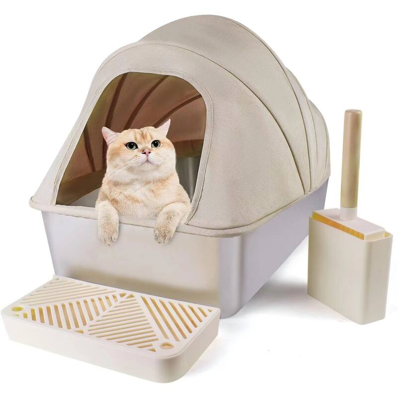 Modern Fabric Covered Cat Litter Box with Privacy Flap