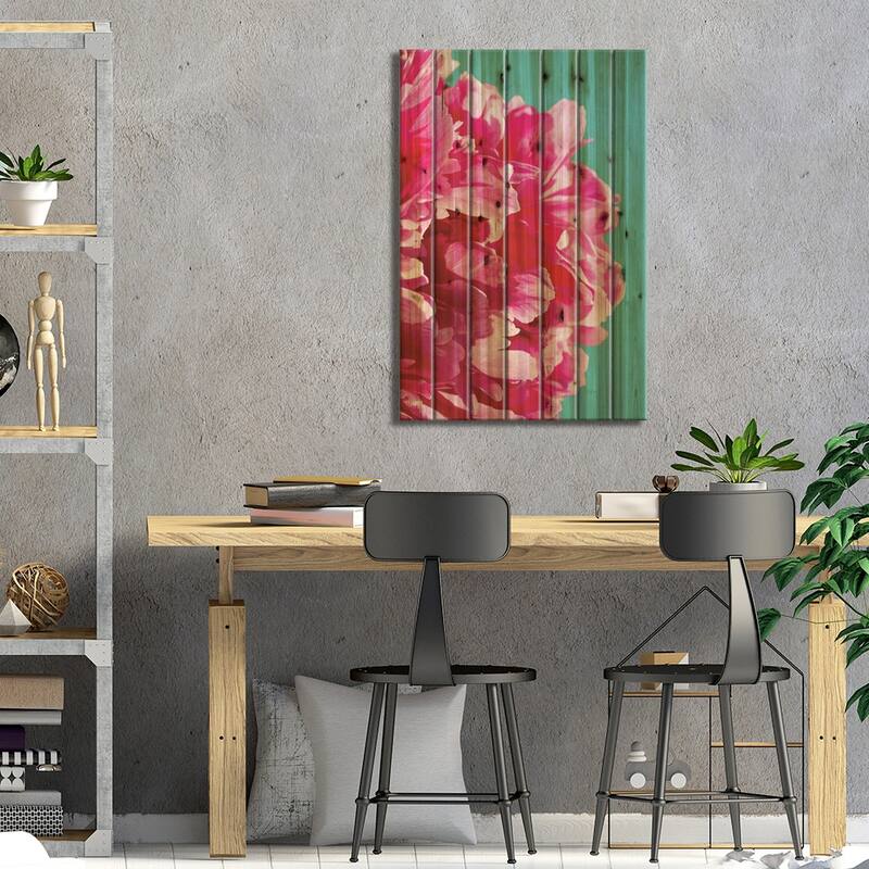 Pink Peony Print On Wood by Lexie Greer - Multi-Color