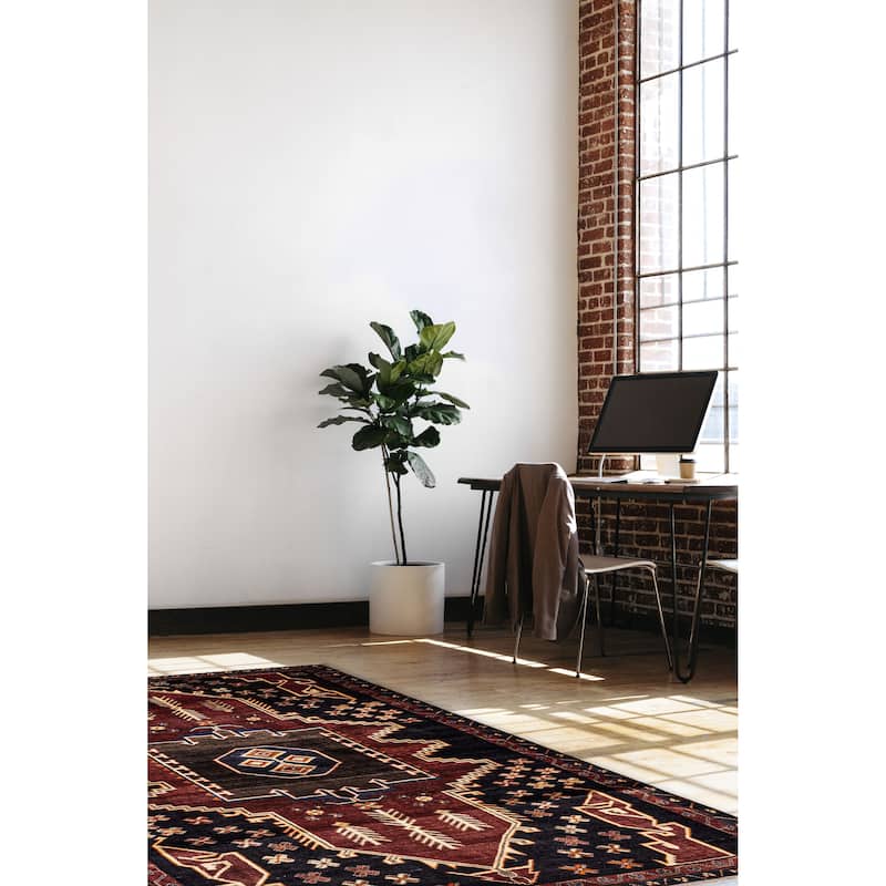 ECARPETGALLERY Hand-knotted Melis Dark Navy Wool Rug - 4'9 x 7'0