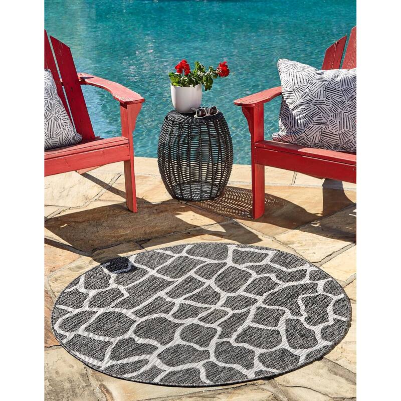 Outdoor Gallery Collection Area Rug - Charcoal Gray - 4' Round