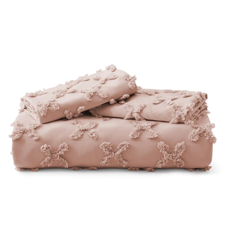 Tufted Clipped Jacquard Geometric Duvet Cover & Pillowcase Set