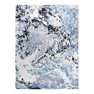 Modern One-of-a-Kind Hand-Knotted Area Rug - Gray, 9' 0" x 12' 1" - 9' 0" x 12' 1"
