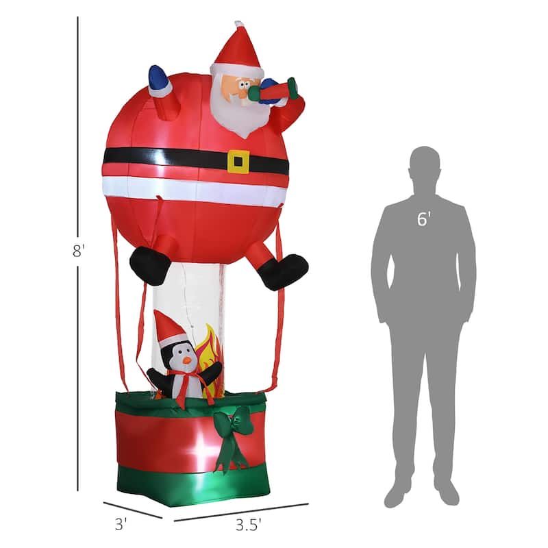 Outsunny 8ft Inflatable Christmas Santa Claus Hot Air Balloon with Penguin, Blow-Up Outdoor LED Yard Display