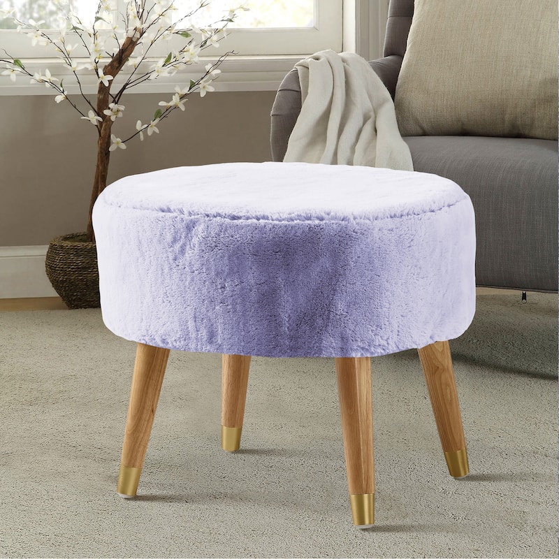 Serenta Heavy FauxFur Oval Ottoman - Lavender Fog