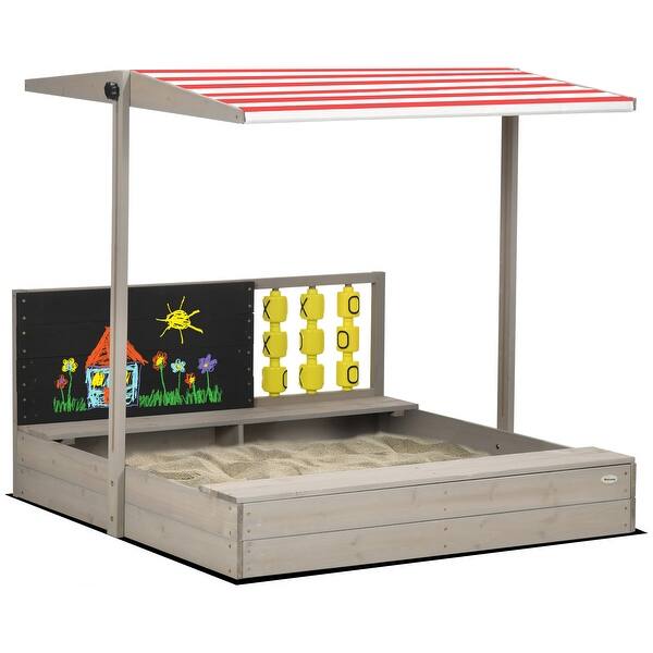 slide 2 of 5, Kids Sandbox with Cover, Wooden Sandbox Backyard Toy Gray