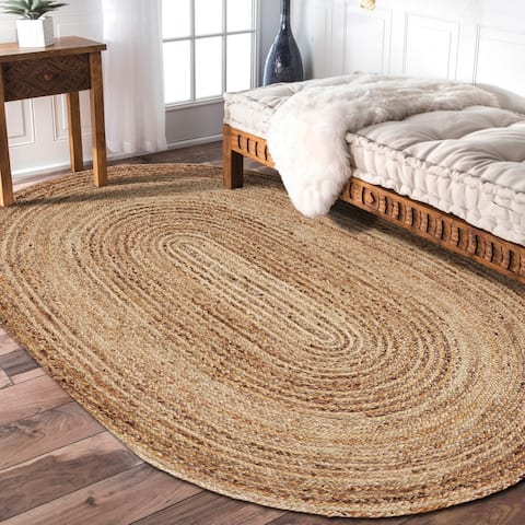 Ox Bay Organic Jute Braided Area Rug, Natural and Gray