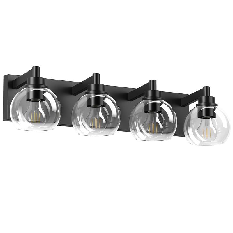 Industrial Bathroom Vanity Light,4-Light Bathroom Lights Over Mirror with Clear Glass Globe Shade and Metal Base - Black