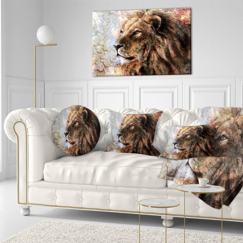 Designart "Peaceful Lion" Animal Art On Canvas - 40 in. wide x 20 in. high