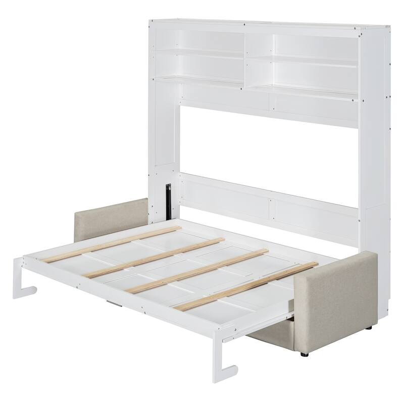 Queen Size Convertible Murphy Bed And Sofa - Space-Saving 2-in-1 Design with Integrated Storage, Dual-Piston Mechanism