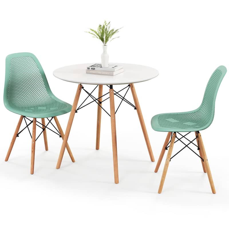 Gymax 3 PCS Dining Table Set for 2 Persons Modern Round Table & 2 - Green