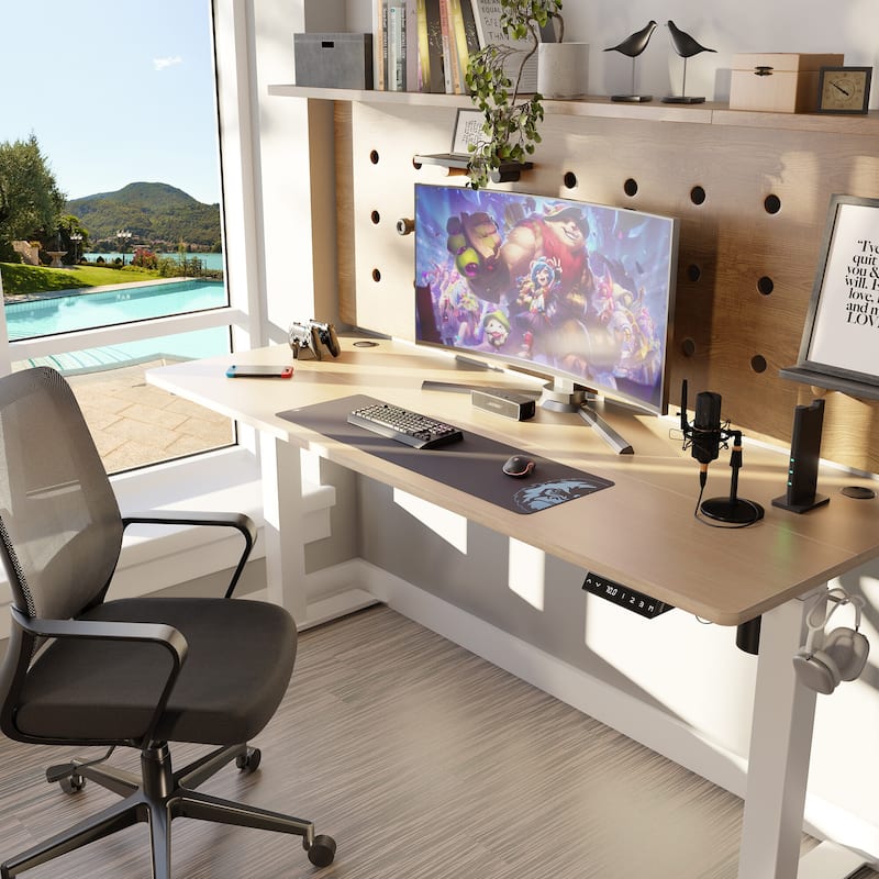 Futzca Height Adjustable Electric Standing Desk Sit Stand Computer Stand up Desk with Splice Board(White)